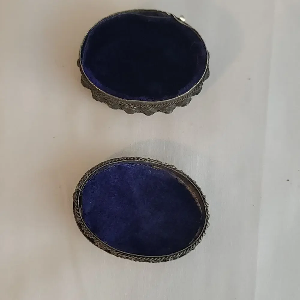 Vintage mini millefiori glass silverplate Lined metal trinket stash pill box 2